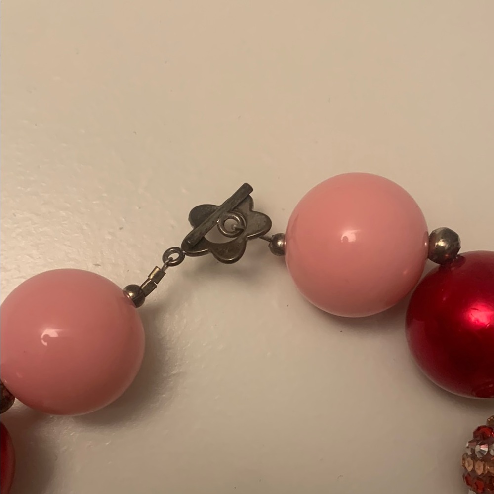 Pink and Red Beaded Necklace with Decorative Charm - Picture 2 of 8